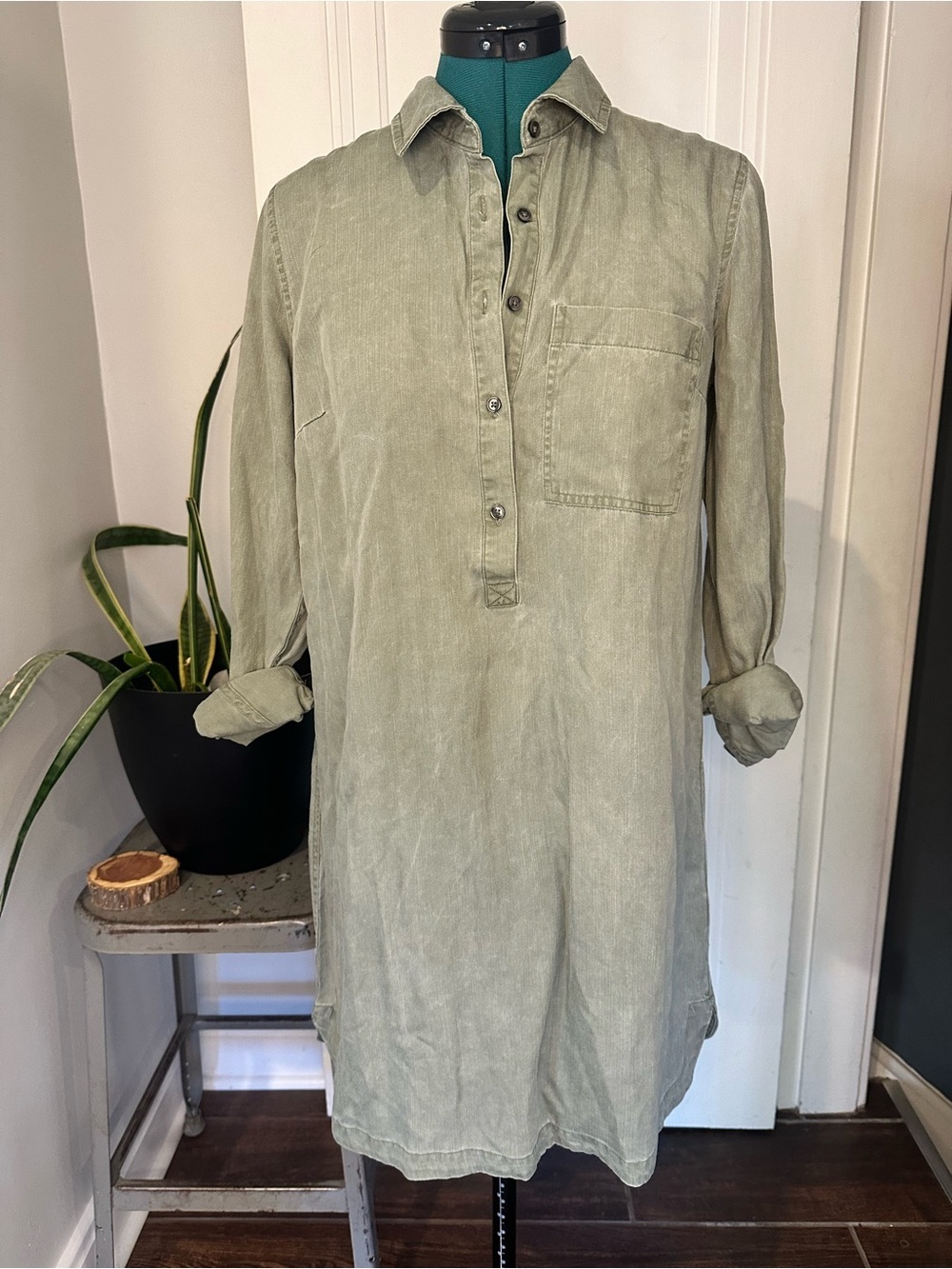Old Navy Olive Green Button-Front Shirt Dress NWT
